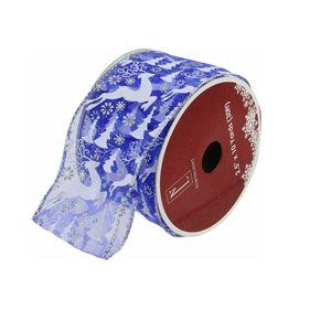 Northlight Winter Flying Reindeer Wired Christmas Craft Ribbon, Blue